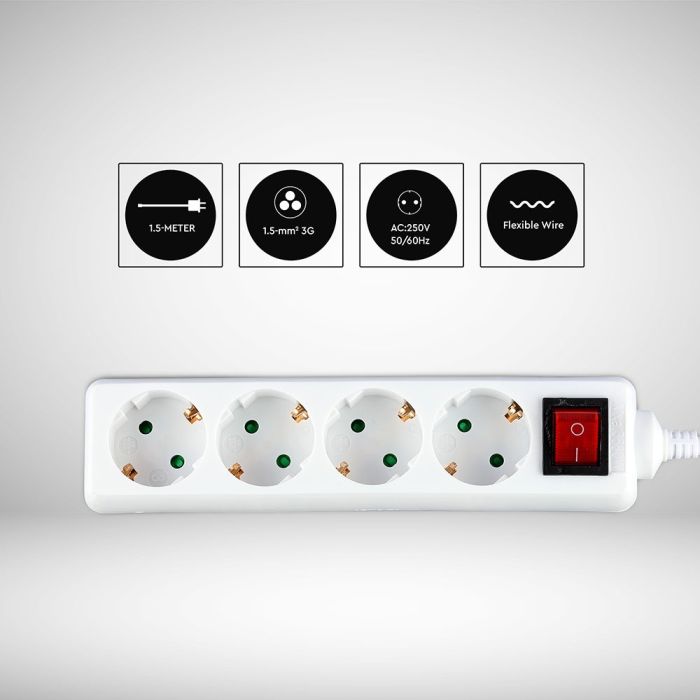 V-TAC Adaptadores y Tomas - 4 Vías - Interruptor Extensión Toma - IP20 - Blanco - 1.5m Cable-extra-5.webp