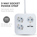 Adaptadores y tomas V-TAC - 3 vías - Toma de extensión USB cuadrada - IP20 - Blanco - Cable de 1,4 m-extra-1.webp