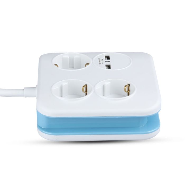 Adaptadores y tomas V-TAC - 3 vías - Toma de extensión USB cuadrada - IP20 - Blanco - Cable de 1,4 m-extra-3.webp
