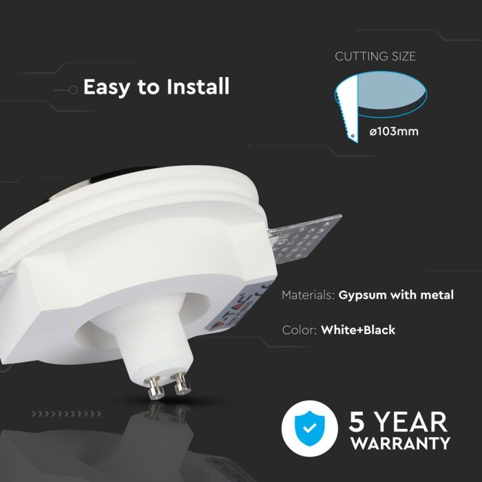 V-TAC LED  Aro de yeso redondo - Empotrable - GU10 - IP20 - Blanco + Negro-extra-4.webp