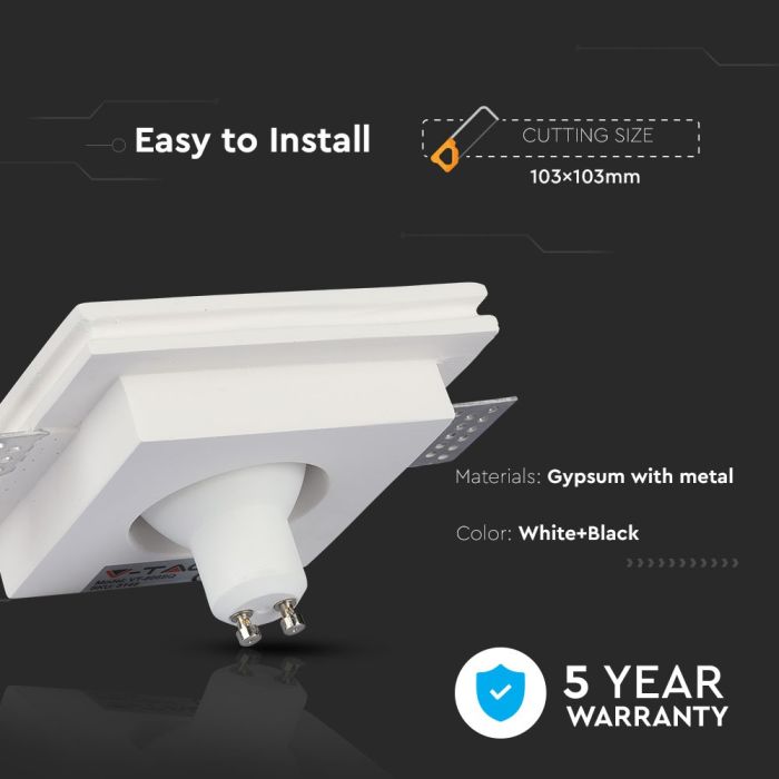 V-TAC Aro de yeso cuadrado LED - Empotrable - GU10 - IP20 - Blanco + Negro-extra-4.webp