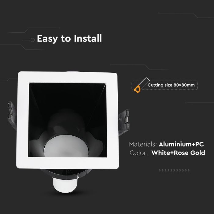 V-TAC Aro  cuadrado LED - Empotrable - GU10 - IP20 - Blanco + Negro-extra-4.webp