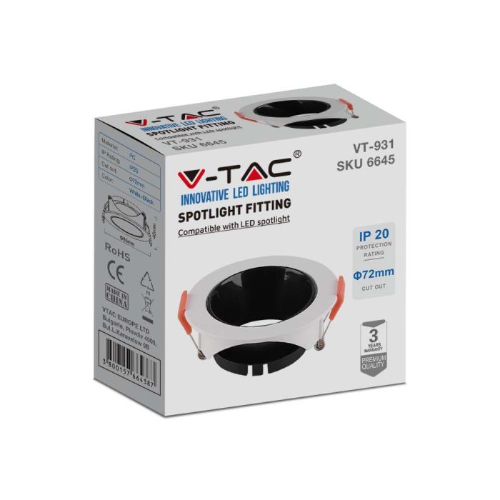 V-TAC LED Aro redondo - Empotrable - GU10 - IP20 - Blanco + Negro-extra-5.webp