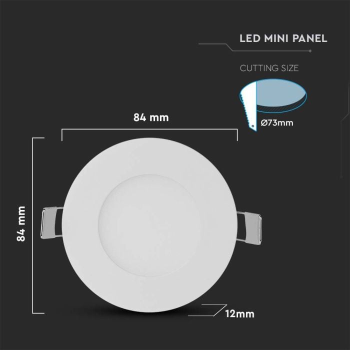 Mini panel LED redondo V-TAC - Serie Premium - IP20 - Blanco - 3W - 130 Lúmenes - 2700K-extra-4.webp
