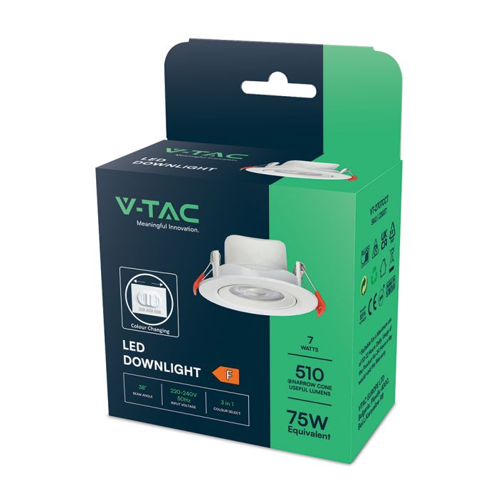 V-TAC LED Down Light - CCT - IP20 - Blanco - 7W - 510 Lumens - 3In1-extra-6.webp