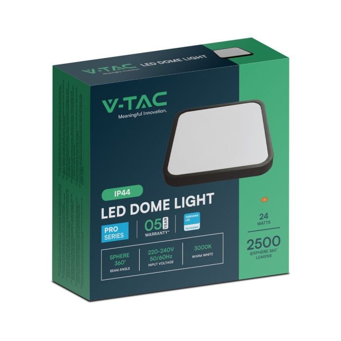 V-TAC LED Plafón cuadrado - Samsung - IP44 - Negro - 24W- 2500 Lumens - 3000K-extra-7.webp