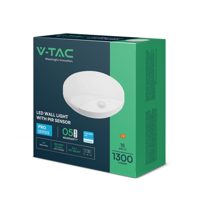 Aplique LED V-TAC - Sensor PIR - Samsung - IP44 - Blanco - 15W- 1300 Lumens - 3IN1-extra-13.webp