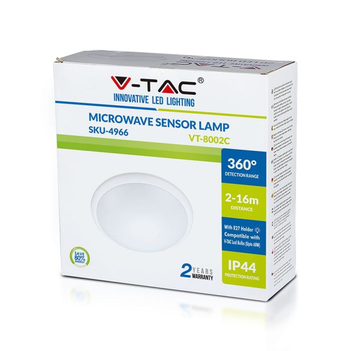 Luz de Cúpula Redonda LED V-TAC  - Sensor Microondas - IP44 - Blanco - 296mm-extra-5.webp