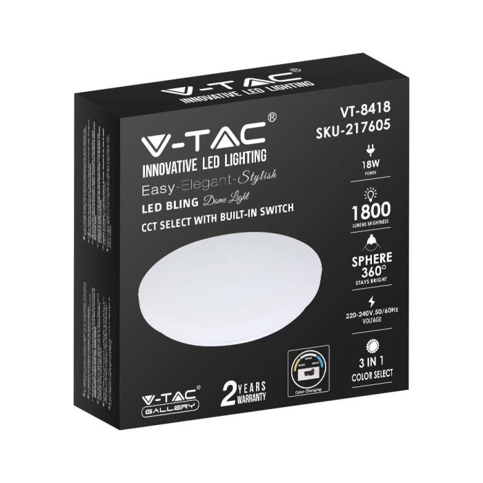 V-TAC Luz de Techo de Diseño - Interruptor de Cambio de Color - IP20 - Blanco - 18W - 1800 Lumens - 3IN1-extra-5.webp