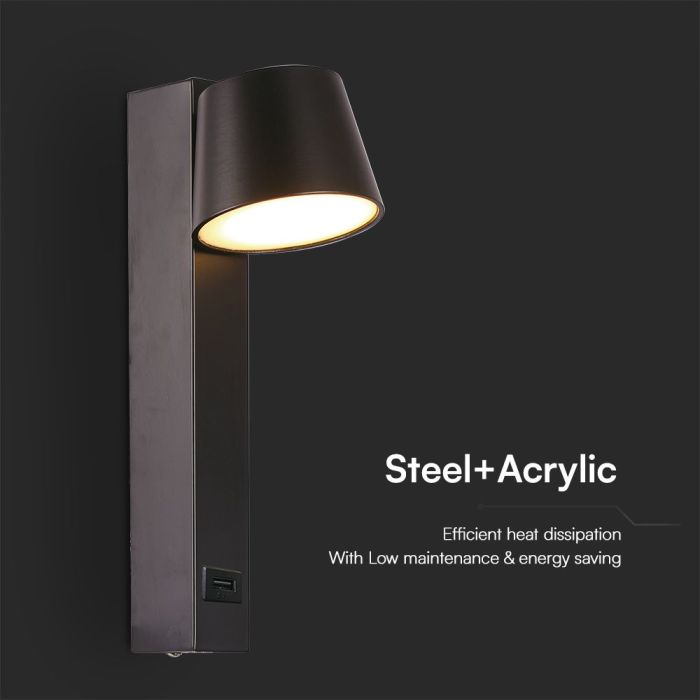 Aplique LED Giratorio V-TAC - IP20 - Negro - 8W- 900 Lumens - 3000K-extra-6.webp