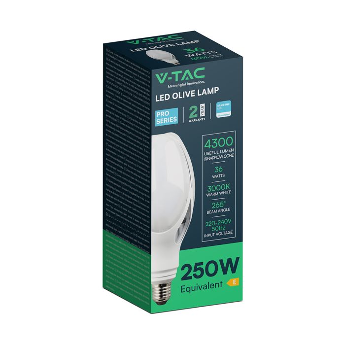Bombilla LED V-TAC - Samsung - Oliva - Soporte E27 - IP20 - Blanca - 36W - 4200 Lúmenes - 3000K-extra-9.webp