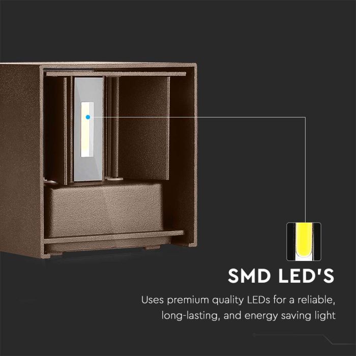V-TAC LED Aplique Cuadrado - Bridgelux - IP65 Estanco - Corten - 11W - 1360 Lumens - 3000K-extra-1.webp