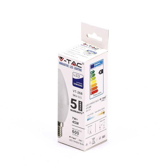 Bombilla LED V-TAC - Samsung - Vela - Soporte E14 - IP20 - Blanca -7W - 600 Lúmenes - 3000K-extra-8.webp