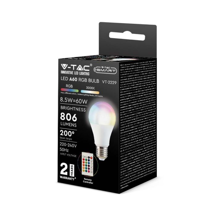 Bombilla LED V-TAC GLS - RF -  Soporte E27 - IP20 - Blanca - 8.5W - 806 Lumens - RGB + 4000K-extra-7.webp