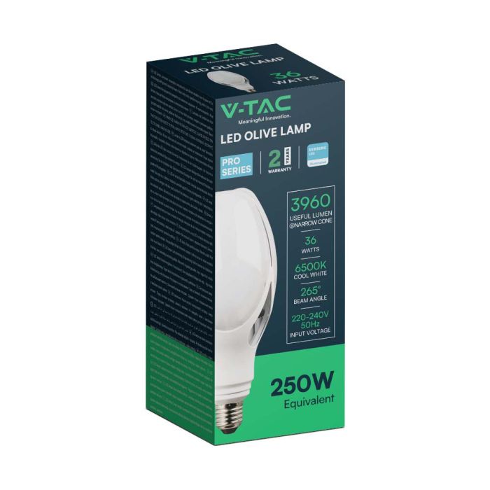 Bombilla LED V-TAC - Samsung - Oliva - Soporte E27 - IP20 - Blanca - 36W - 3960 Lúmenes - 6500K-extra-9.webp