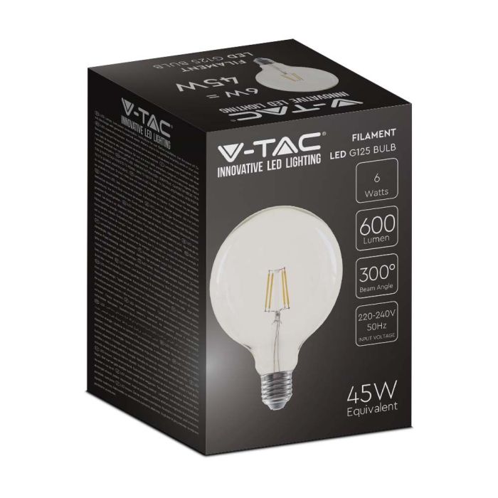 Bombilla LED V-TAC - G125 Globo - Soporte E27 - IP20 - Transparente - 6W- 600 Lumens - 3000K-extra-6.webp