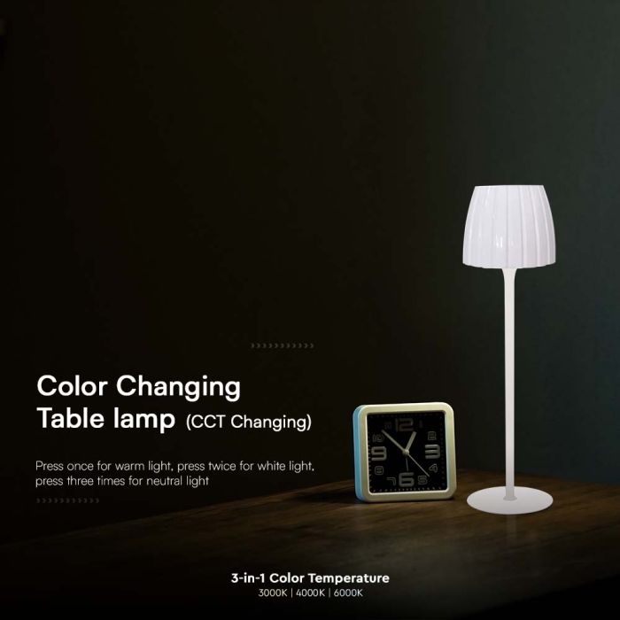 V-TAC Lámpara de Sobremesa Recargable - IP20 - Blanca - 2.7W- 110 Lumens - 3IN1-extra-6.webp