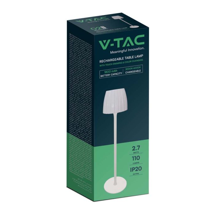 V-TAC Lámpara de Sobremesa Recargable - IP20 - Blanca - 2.7W- 110 Lumens - 3IN1-extra-9.webp