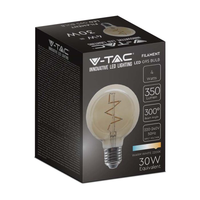 Bombilla LED V-TAC - G95 Globo - Soporte E27 - IP20 - Ámbar - 4W - 350 Lumens - 2200K-extra-5.webp