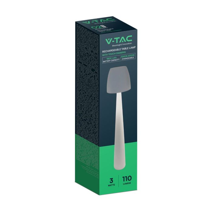 V-TAC Lámpara de Sobremesa Recargable - IP20 - Blanca - 3W - 110 Lumens - 3IN1-extra-8.webp