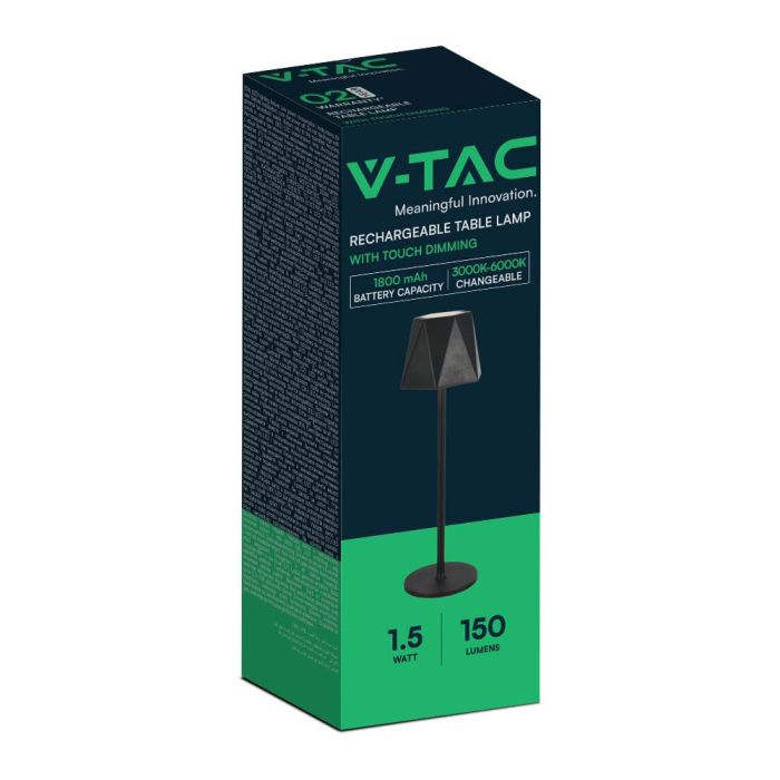 V-TAC Lámpara de Sobremesa Recargable - IP20 - Cuerpo Negro - 1.5W- 150 Lumens - 3IN1-extra-8.webp