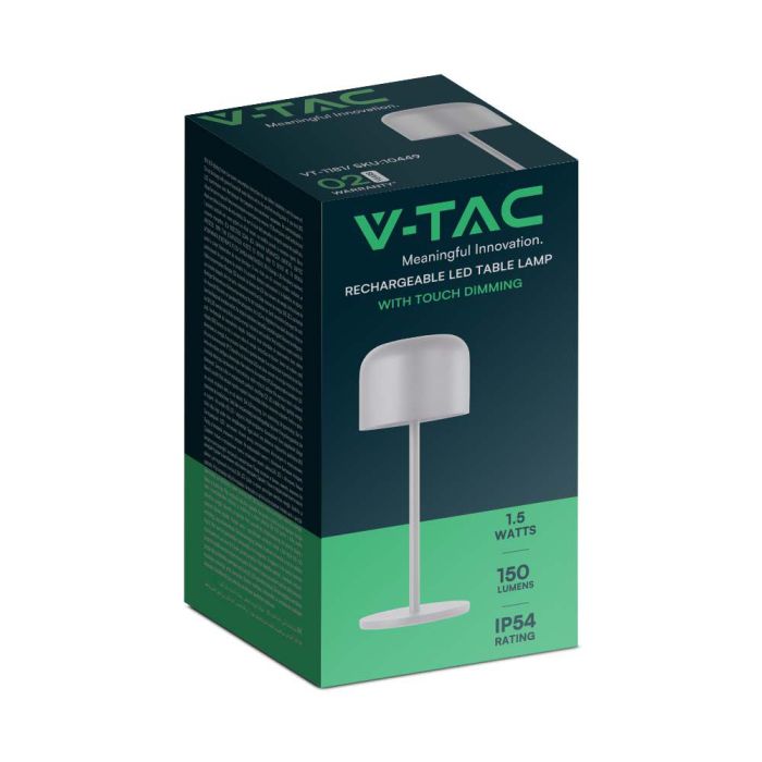 V-TAC Lámpara de Mesa Recargable - IP54 - Cuerpo Blanco - 1.5W- 150 Lumens - 2700K + 5700K-extra-7.webp
