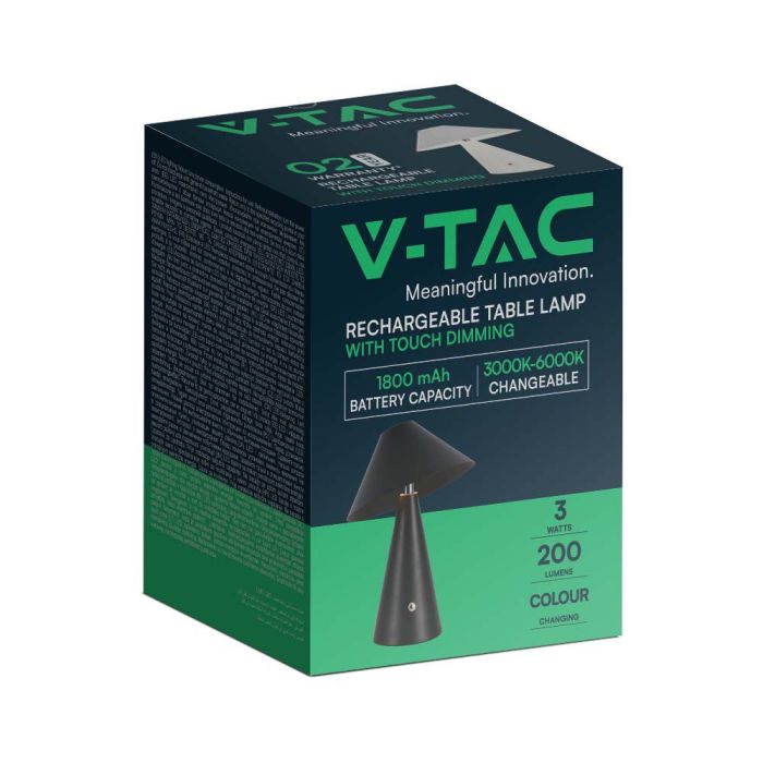 V-TAC Lámpara de Sobremesa Recargable - IP20 - Negra - 3W - 200 Lumens - 3IN1-extra-7.webp