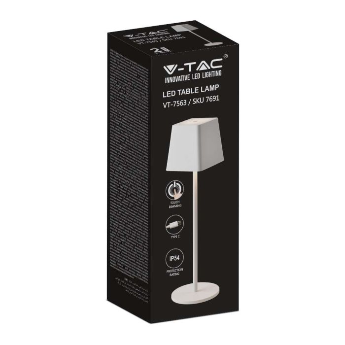 V-TAC Lámpara de Sobremesa Recargable - IP54 - Blanca - 2W- 200 Lumens - 3000K-extra-7.webp