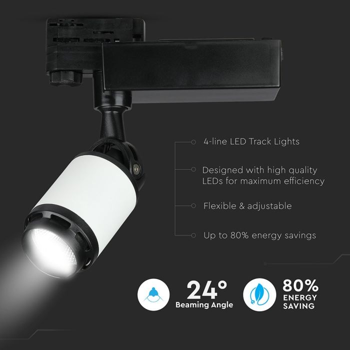 V-TAC LED Foco de carril - IP20 - Negro + Blanco - 10W - 800 Lumens - 6000K-extra-3.webp