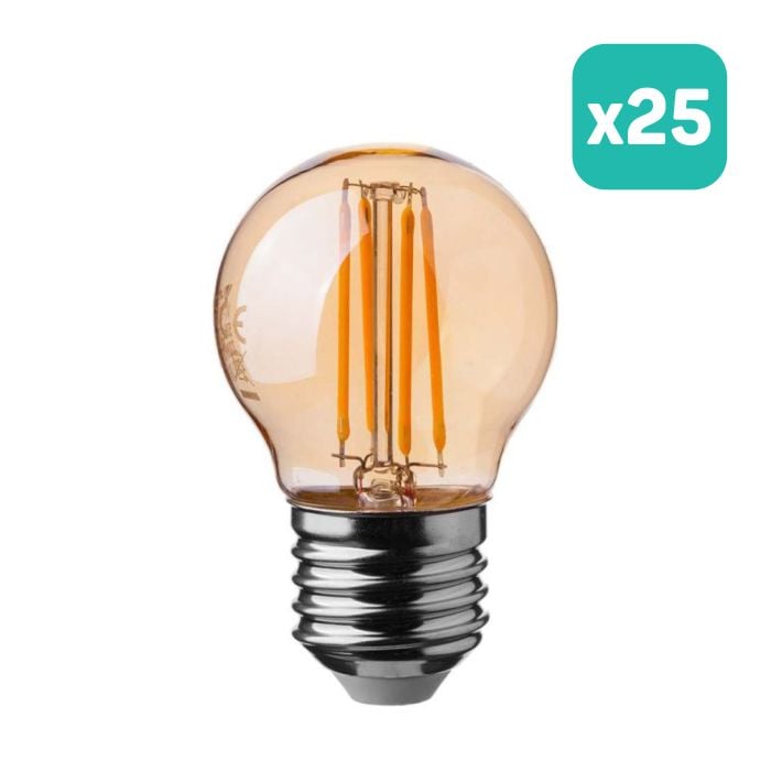 Bombilla LED V-TAC - Ámbar - Golf - Soporte E27 - IP20 - 4W - 350 Lumens - 2200K - Pack de 25
