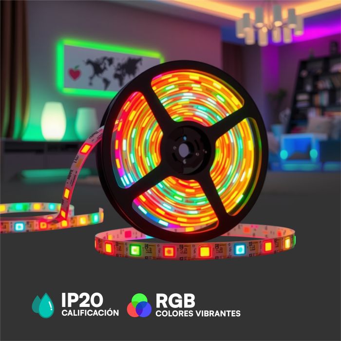 V-TAC Tira de Luz LED Kits - EU Plug - IP20 - RGB - Precio/1m (5m Rollo)