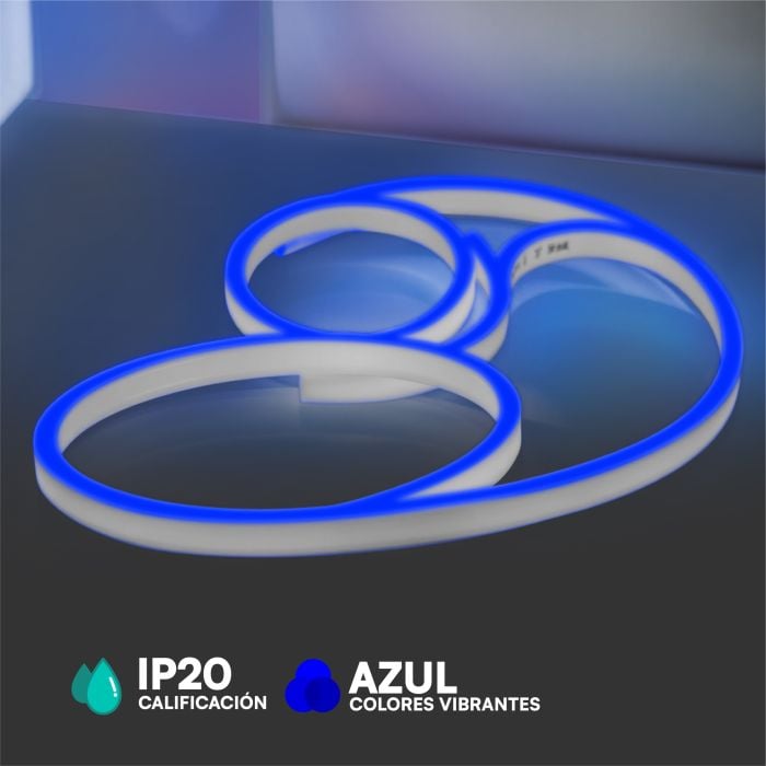 V-TAC Tira de Luz LED - Neon Flex - IP20 - Código de Color: Azul - Precio/1m (Rollo 10m)