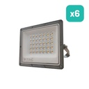 Proyector LED V-TAC - Serie CCT - Impermeable IP65 - Cuerpo Gris Pistola - 30W - 2350 Lumens - 3IN1 - Pack de 6