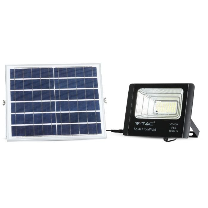 Proyector con panel solar V-TAC - Impermeable IP65 - Negro - 16W - 1050 Lumens - 4000K