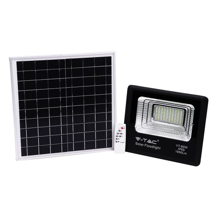 Proyector con panel solar V-TAC - Impermeable IP65 - Negro - 20W - 1650 Lumens - 6000K