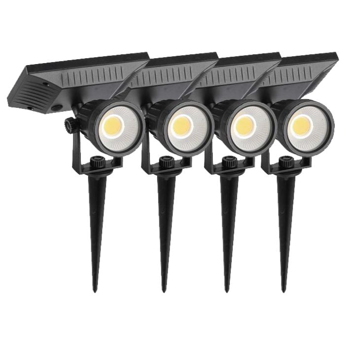 V-TAC Solar Spike Lights - IP65 Impermeable - Negro - 2W - 40 Lumens - 3000K - Pack de 4