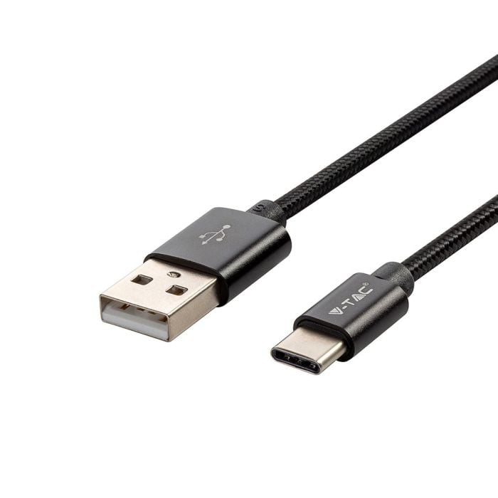 V-TAC Cable USB - Trenzado - Tipo C - Platinum Series - Negro - 1M