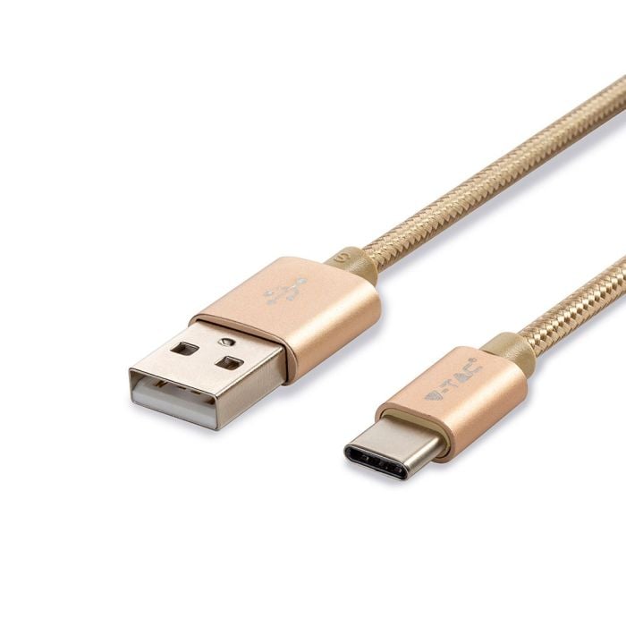 V-TAC Cable USB - Trenzado - Tipo C - Platinum Series - Oro - 1M