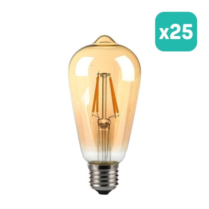 Bombilla LED V-TAC - Ámbar - ST64 - Soporte E27 - IP20 - 4W - 350 Lumens - 2200K - Pack de 25
