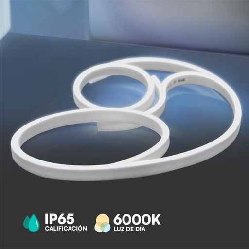 [2621] V-TAC Tira de Luz LED - Neón Flex Cubierta de Silicona - IP65 Impermeable - 6000K - Precio/1m (5m Rollo)