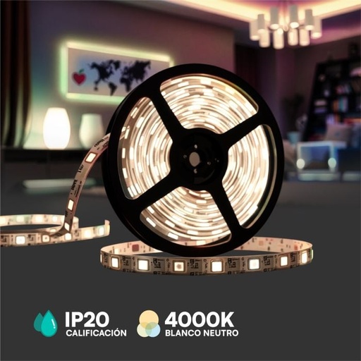 [212143] V-TAC Tira de Luz LED - IP20 - 4000K - Precio/1m (5m Rollo)