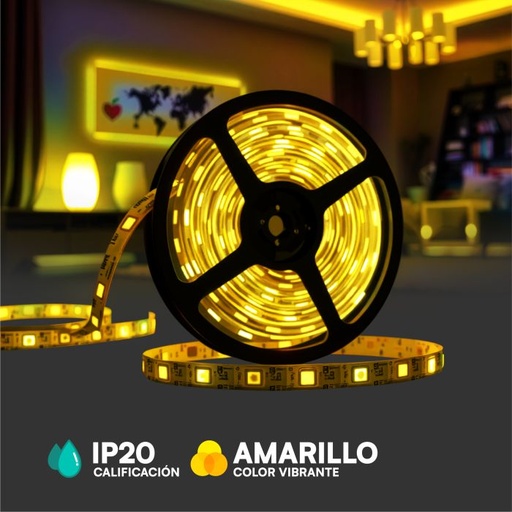 [212156] V-TAC Tira de Luz LED - IP20 - Código de Color: Amarillo - Precio/1m (5m Rollo)
