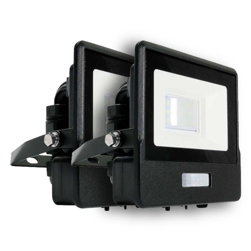 [20256] Proyector LED V-TAC - Samsung - Sensor PIR - Impermeable IP65 - Negro - 10W - 735 Lumens - 3000K - Pack de 2