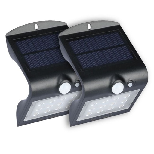 [8277] Aplique Solar V-TAC - IP65 Impermeable - Negro - 1.5W - 220 Lumens - 4000K - Pack de 2
