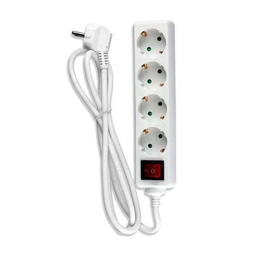 [8764] V-TAC Adaptadores y Tomas - 4 Vías - Interruptor Extensión Toma - IP20 - Blanco - 1.5m Cable