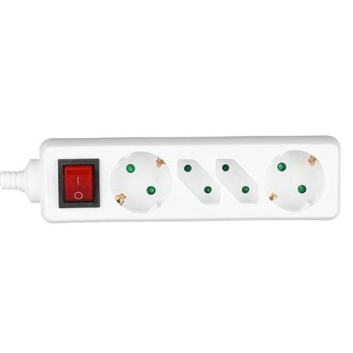 [8770] V-TAC Adaptadores y Tomas - 4 Vías - Interruptor Extensión Toma - IP20 - Blanco - 1.5m Cable