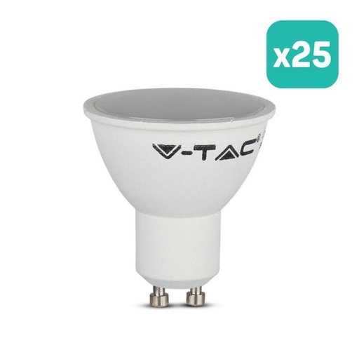 [211686] Foco LED V-TAC - GU10 - Lente 110° - IP20 - Blanco Lechoso - 4.5W - 400 Lúmenes - 4000K - Pack de 25