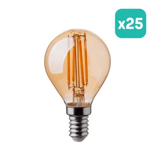 [214499] Bombilla LED V-TAC - Golf - Soporte E14 - IP20 - Ámbar - 4W - 350 Lumens - 2200K - Pack de 25