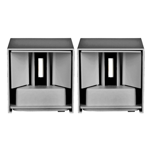 [217080] V-TAC Aplique LED Cuadrado - Bridgelux - IP65 Estanco - Gris - 5W - 700 Lumens - 3000K - Pack de 2
