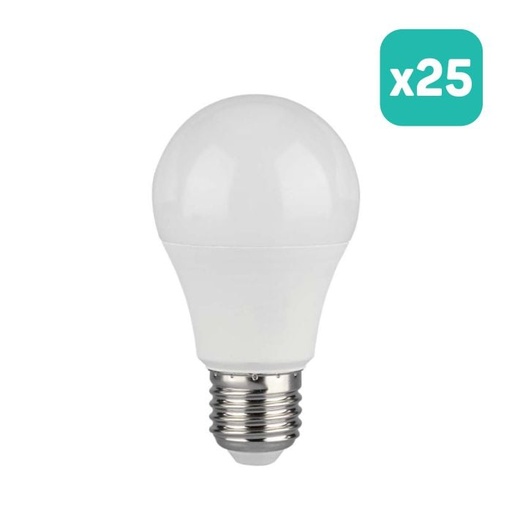 [217349] Bombilla LED V-TAC GLS -  Soporte E27 - IP20 - Blanca - 10.5W - 1055 Lumens - 4000K - Pack de 25